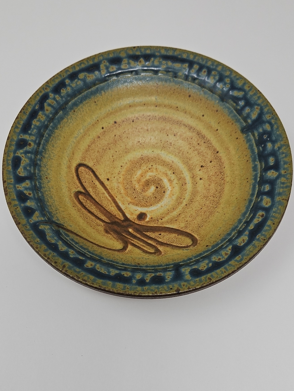 Dragonfly Signed Handmade Pottery Bowl Nature Inspired